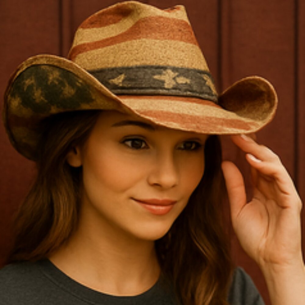 Peter Grimm Americana Cowboy Hat – Distressed Stars & Stripes – One Size